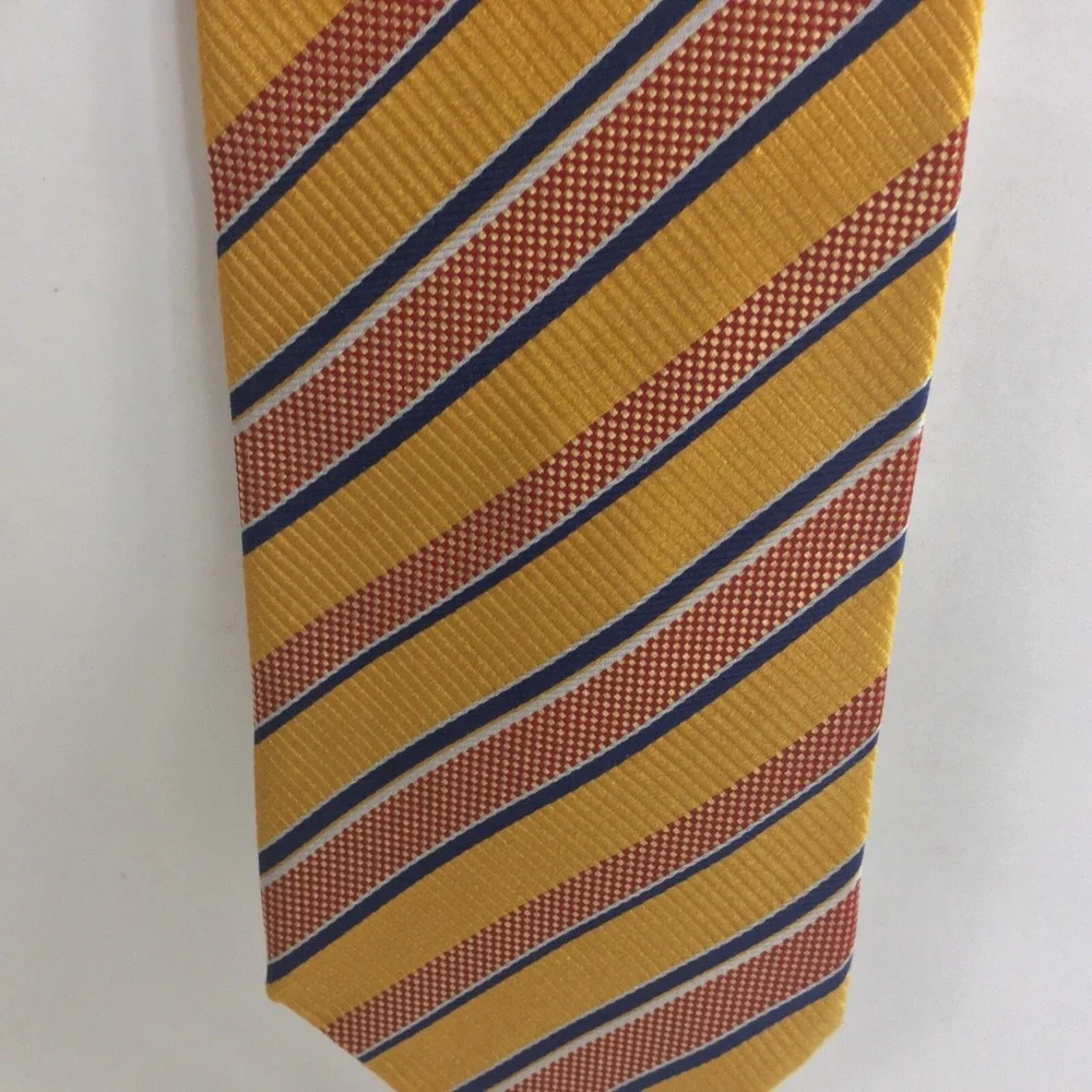 JOS.A.BANK Made in Italy Orange Rust Blue Striped Silk Necktie‎